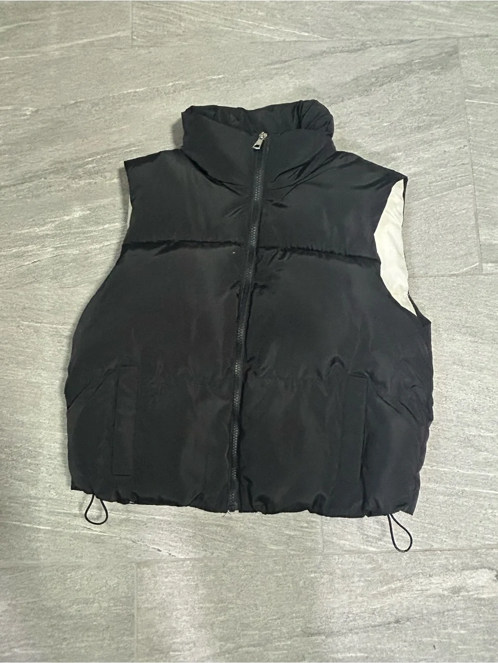 Charlotte Russe Black Puffer Vest with Cream Lining - Kids